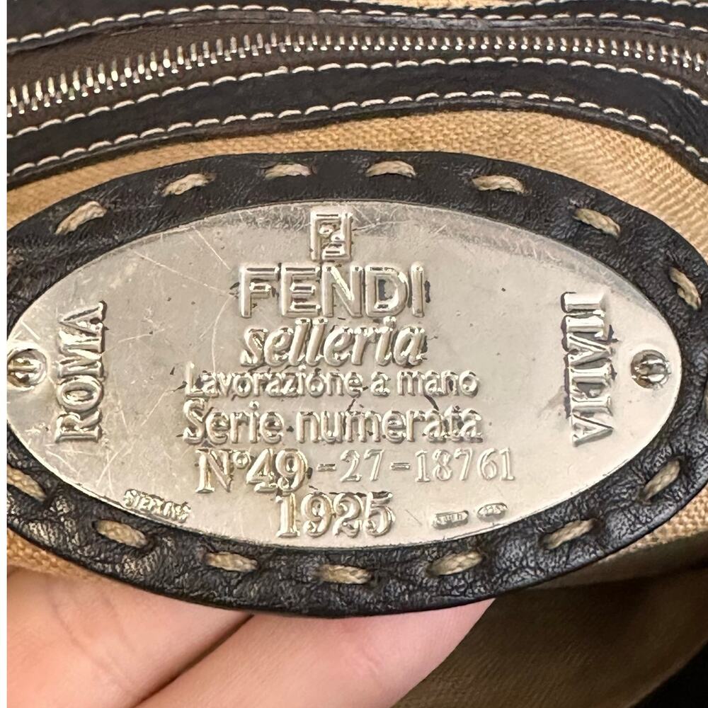 Fendi Selleria Villa Borghese Handbag Brown Leather Embossed Horse Purse - Picture 12 of 16